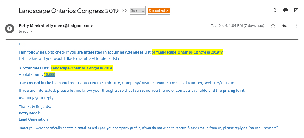 spam email example