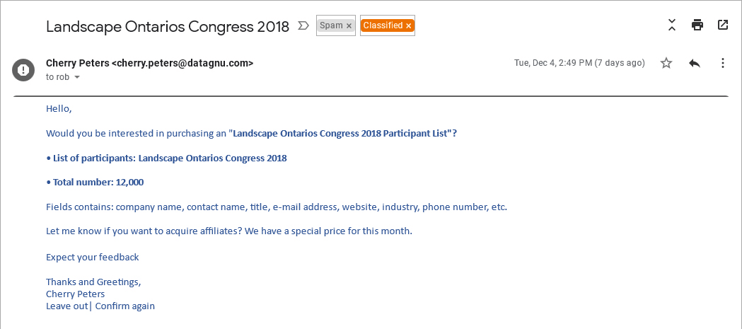spam email example