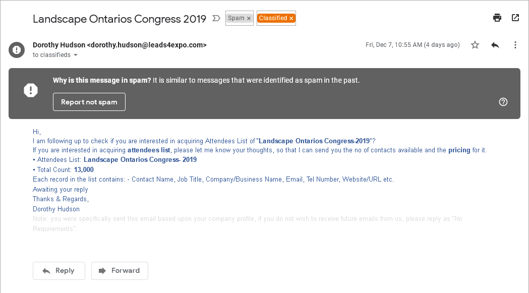 spam email example