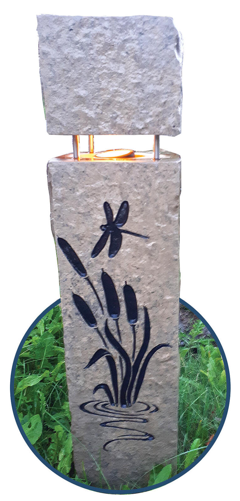 stone landscape light sandblasted with a design